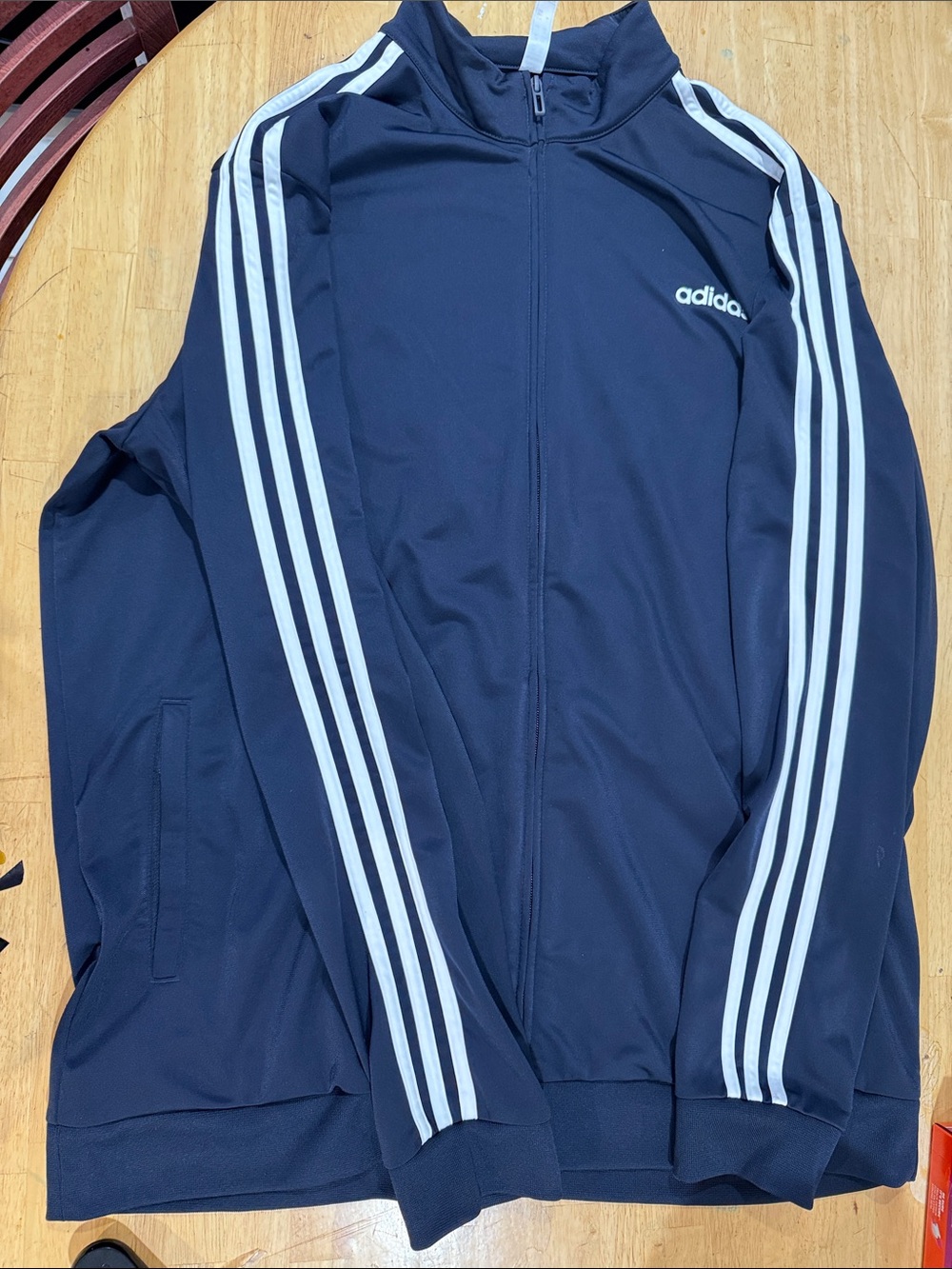 adidas Navy Blue Zip Track Jacket with White Stripes